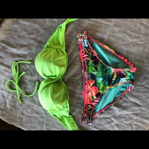 Lime green top Hawaiian print bottoms